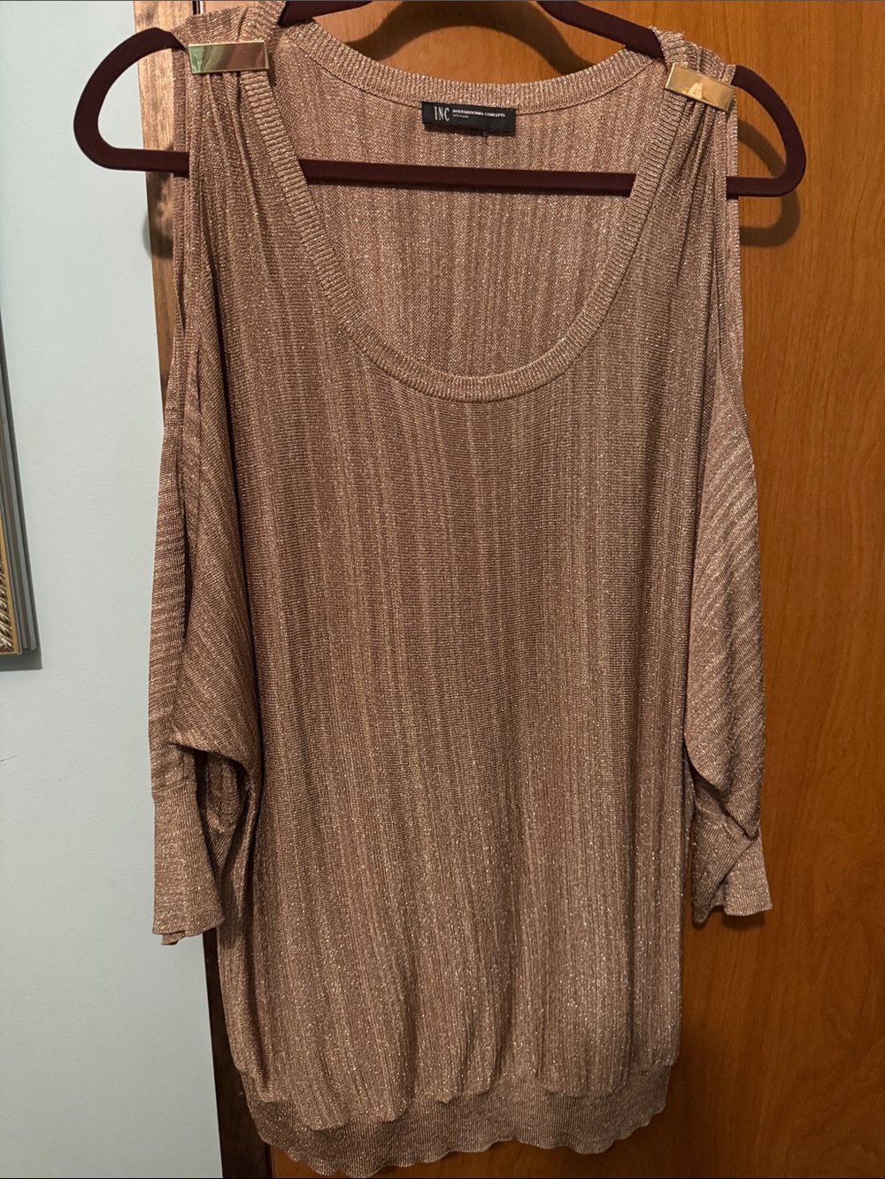 INC International Concepts Shimmery Cold-Shoulder Top